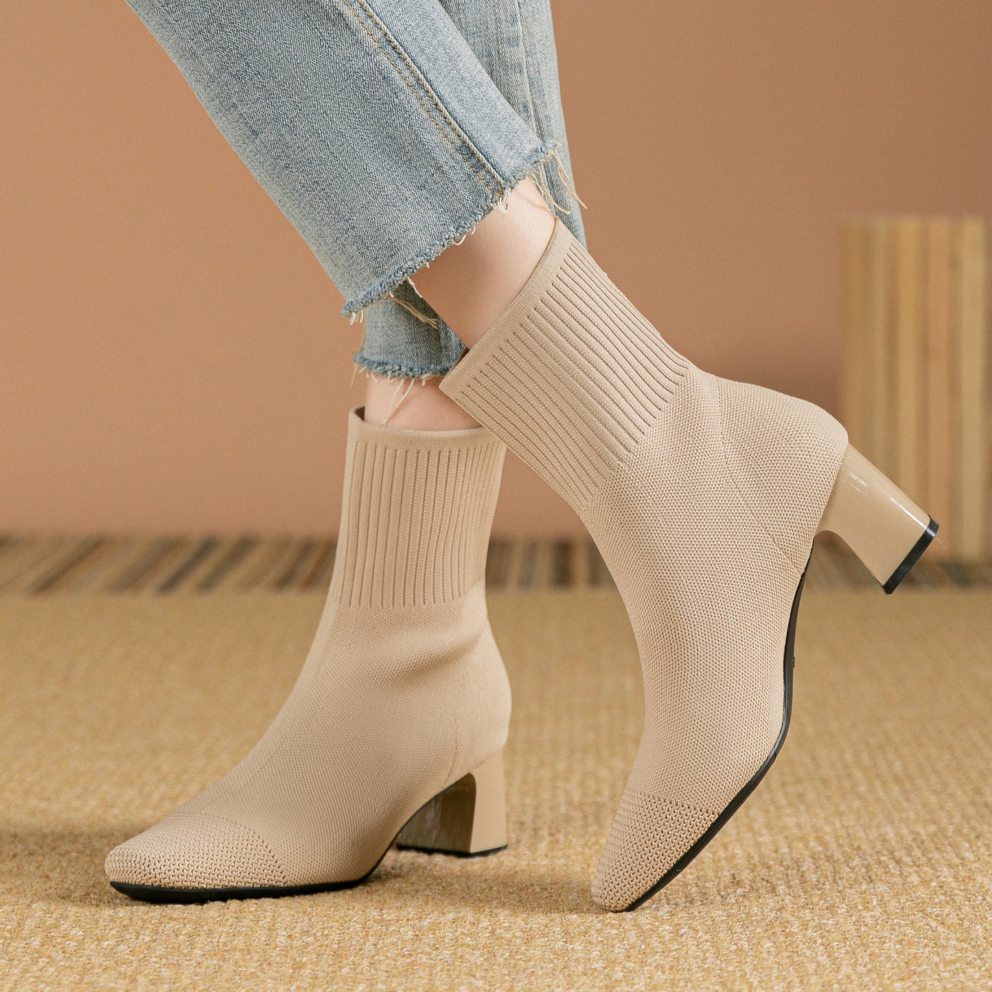 NIVANOO | Bottines Chaussettes à Talons Épais