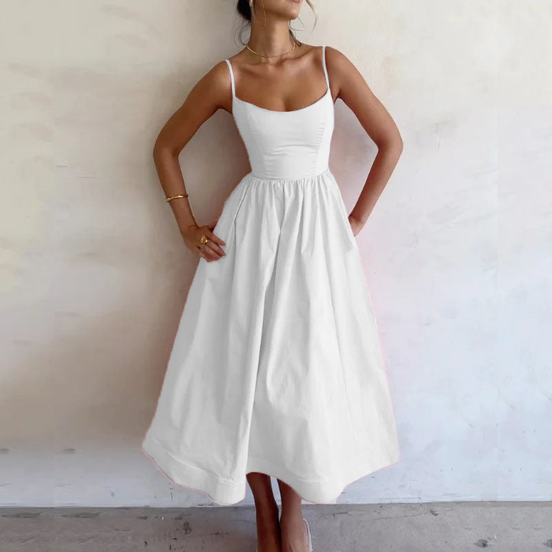 Robe Sexy à Bretelles Unie et Fraîche