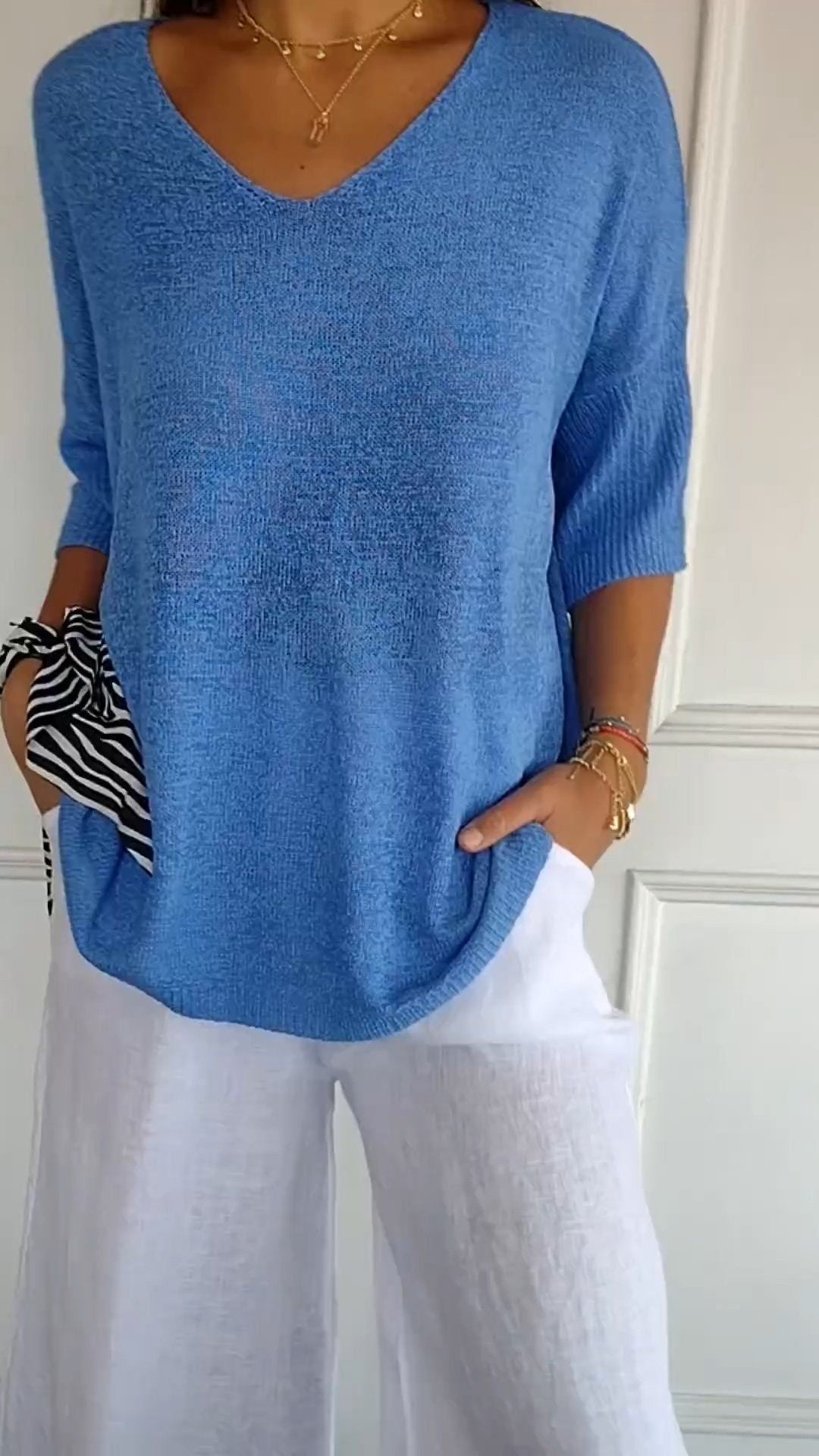 NIVANOO | Pull à Col V Ajusté en Maille Fine