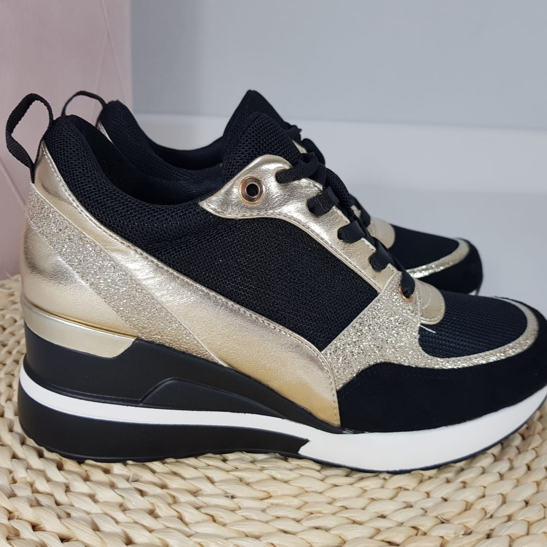 NIVANOO | Baskets Noires & Dorées