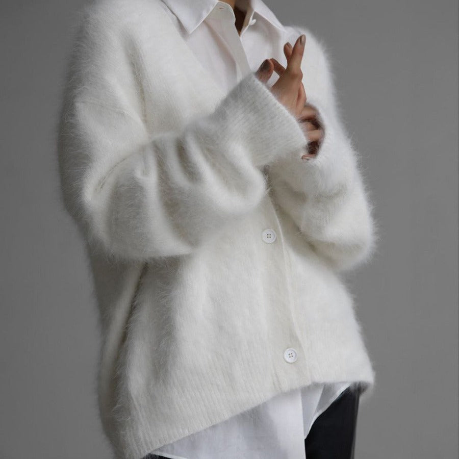 NIVANOO | Cardigan à Boutons Col V en Maille Douce