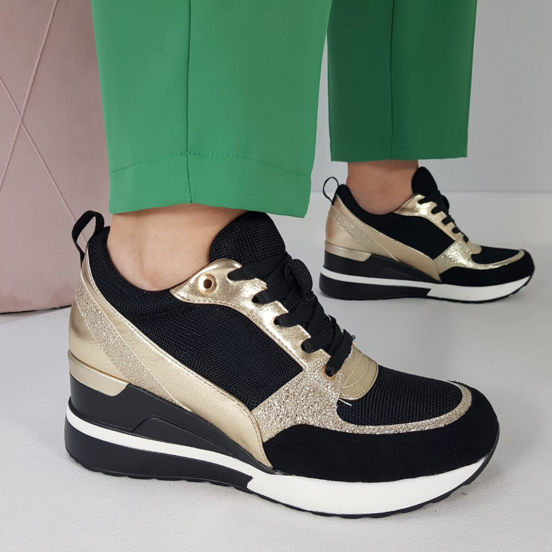 NIVANOO | Baskets Noires & Dorées