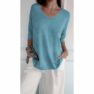 NIVANOO | Pull à Col V Ajusté en Maille Fine