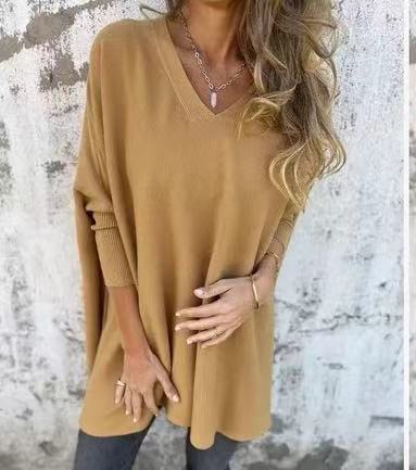 NIVANOO | Chemise Longue Tricotée à Col V & Manches Longues