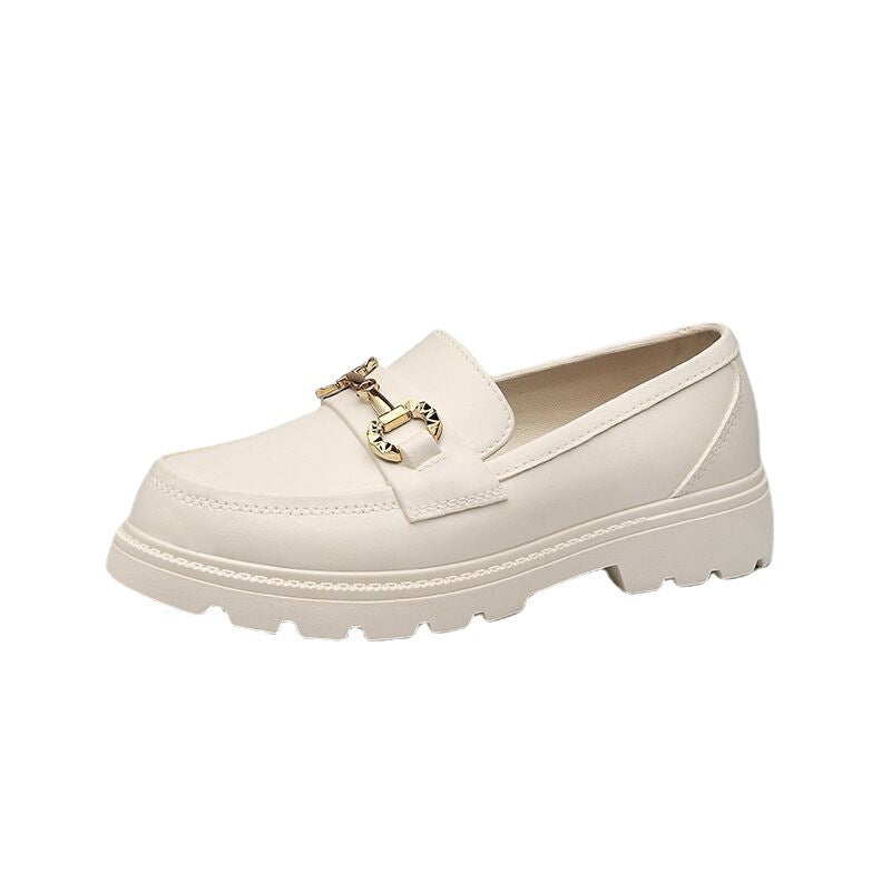 NIVANOO | Chaussures Plateformes Rétro à Bout Rond & Boutons Dorés