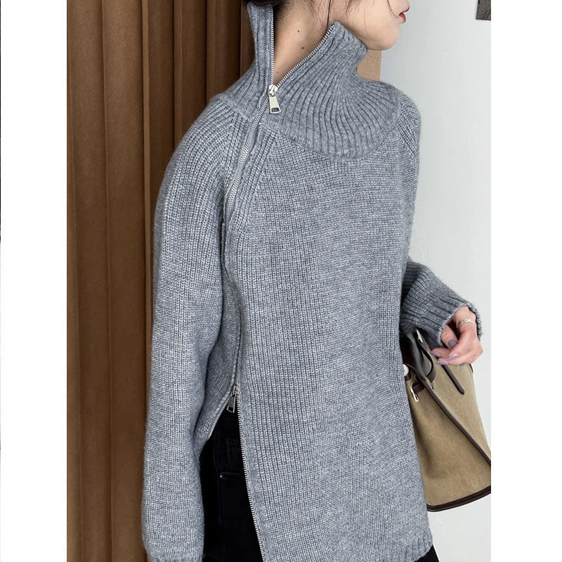 NIVANOO | Pull Col Roulé Zippé Ample en Maille