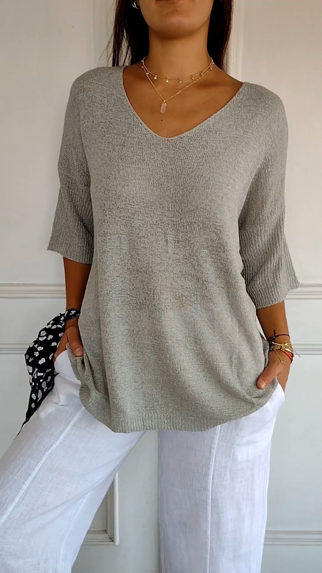 NIVANOO | Pull à Col V Ajusté en Maille Fine