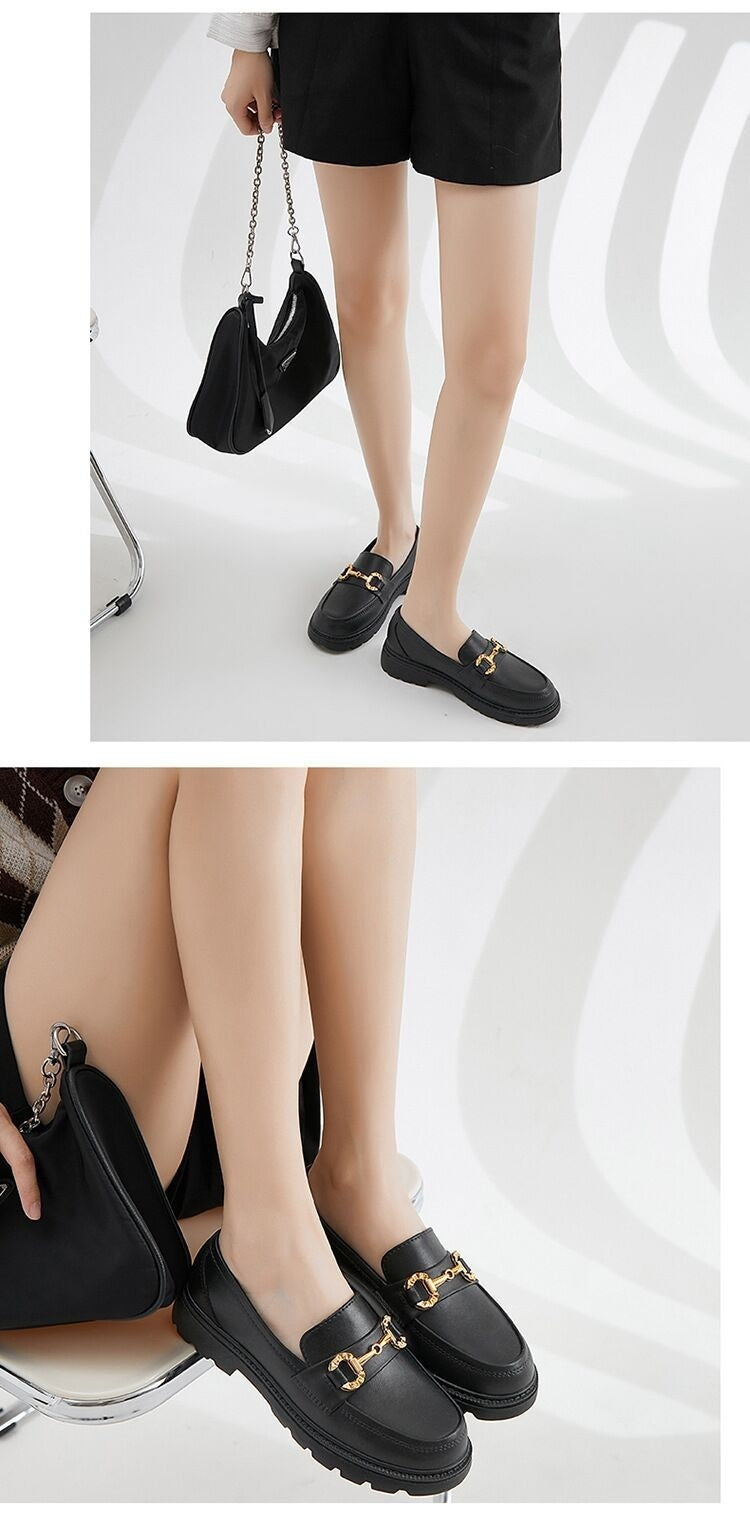 NIVANOO | Chaussures Plateformes Rétro à Bout Rond & Boutons Dorés