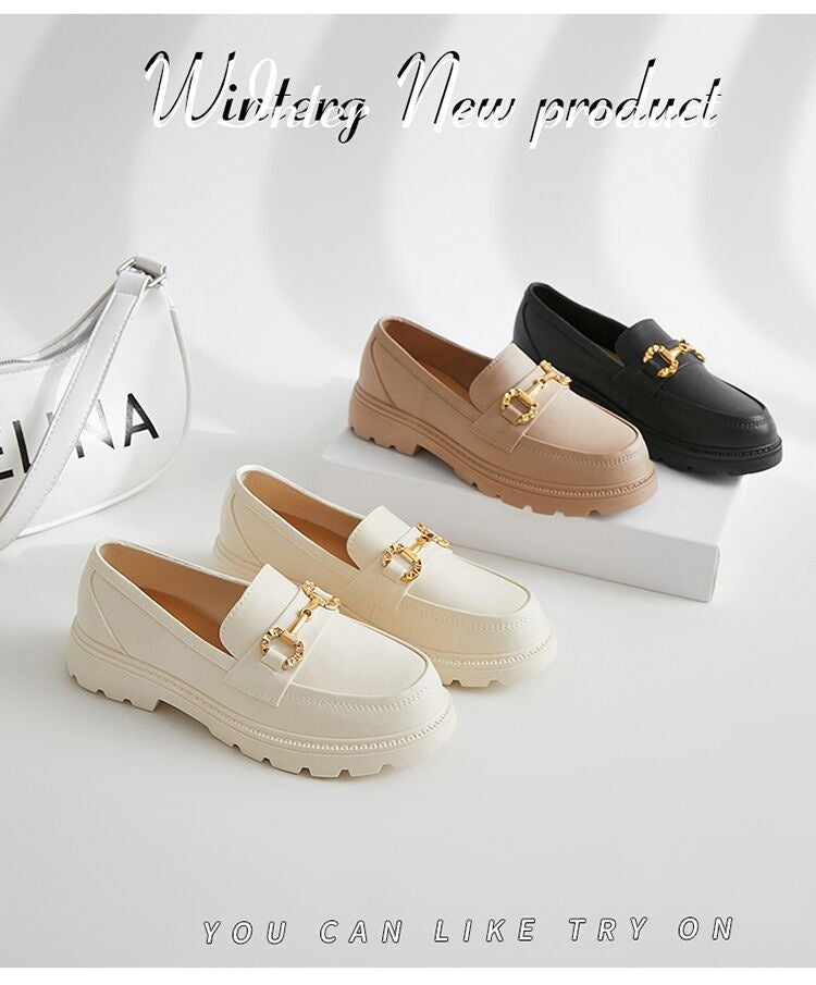 NIVANOO | Chaussures Plateformes Rétro à Bout Rond & Boutons Dorés