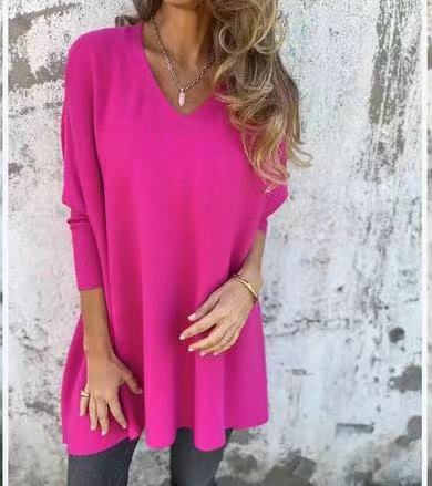NIVANOO | Chemise Longue Tricotée à Col V & Manches Longues