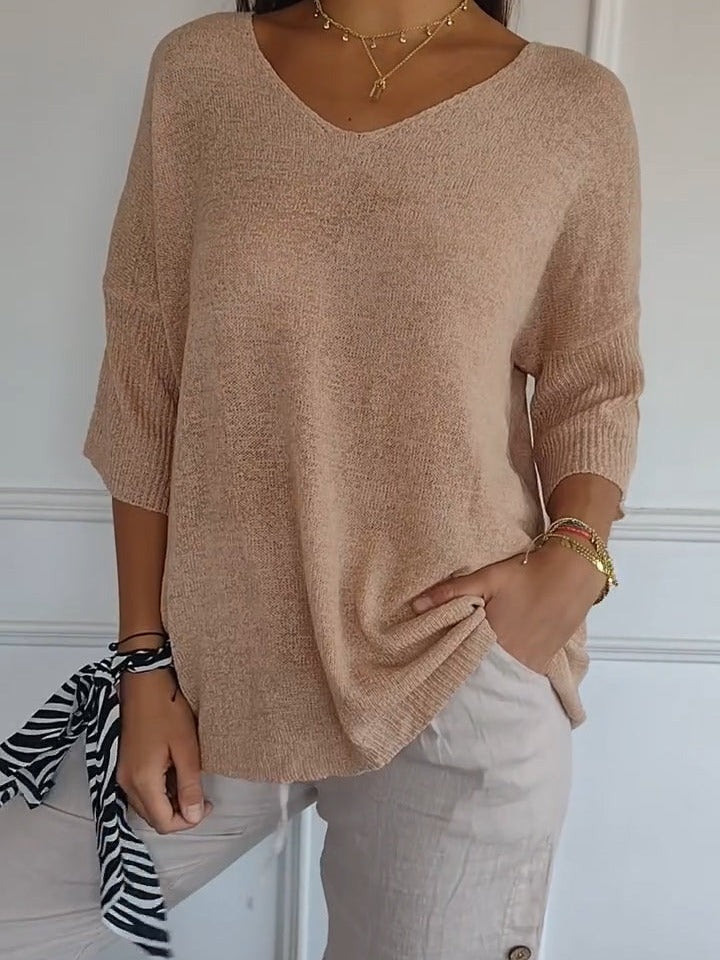 NIVANOO | Pull à Col V Ajusté en Maille Fine