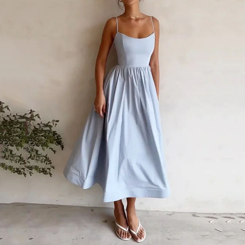 Robe Sexy à Bretelles Unie et Fraîche