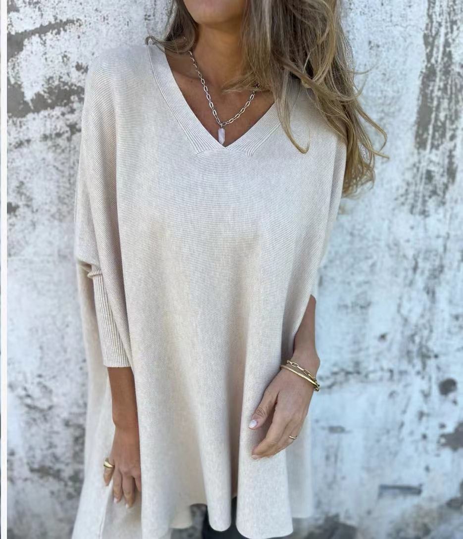 NIVANOO | Chemise Longue Tricotée à Col V & Manches Longues