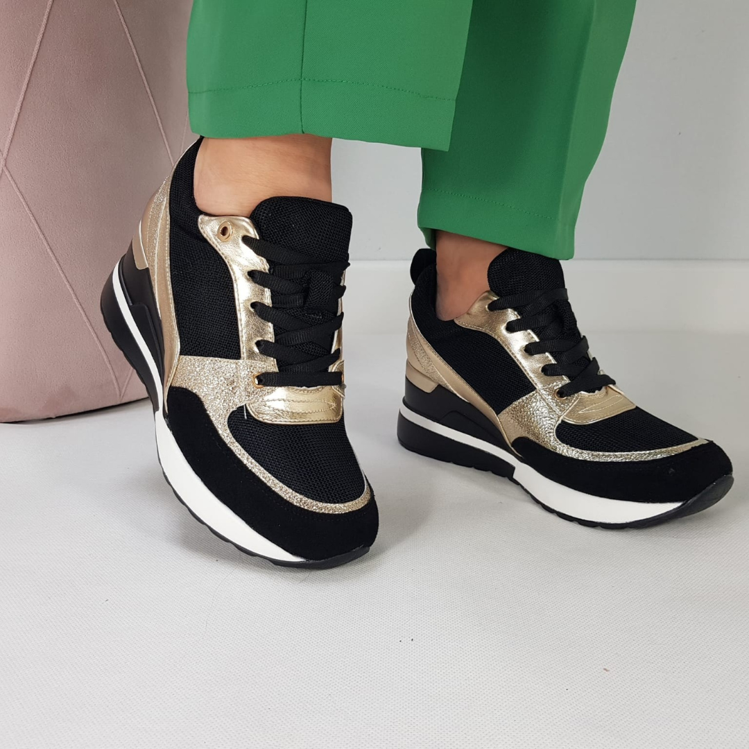 NIVANOO | Baskets Noires & Dorées