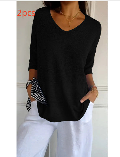NIVANOO | Pull à Col V Ajusté en Maille Fine
