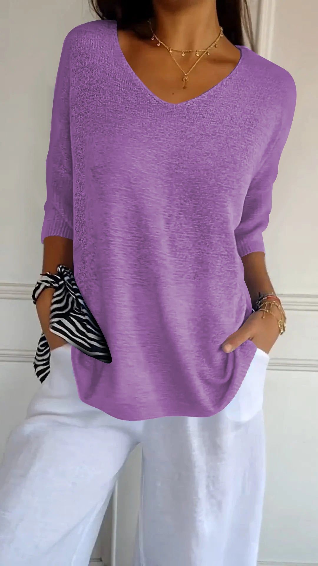 NIVANOO | Pull à Col V Ajusté en Maille Fine