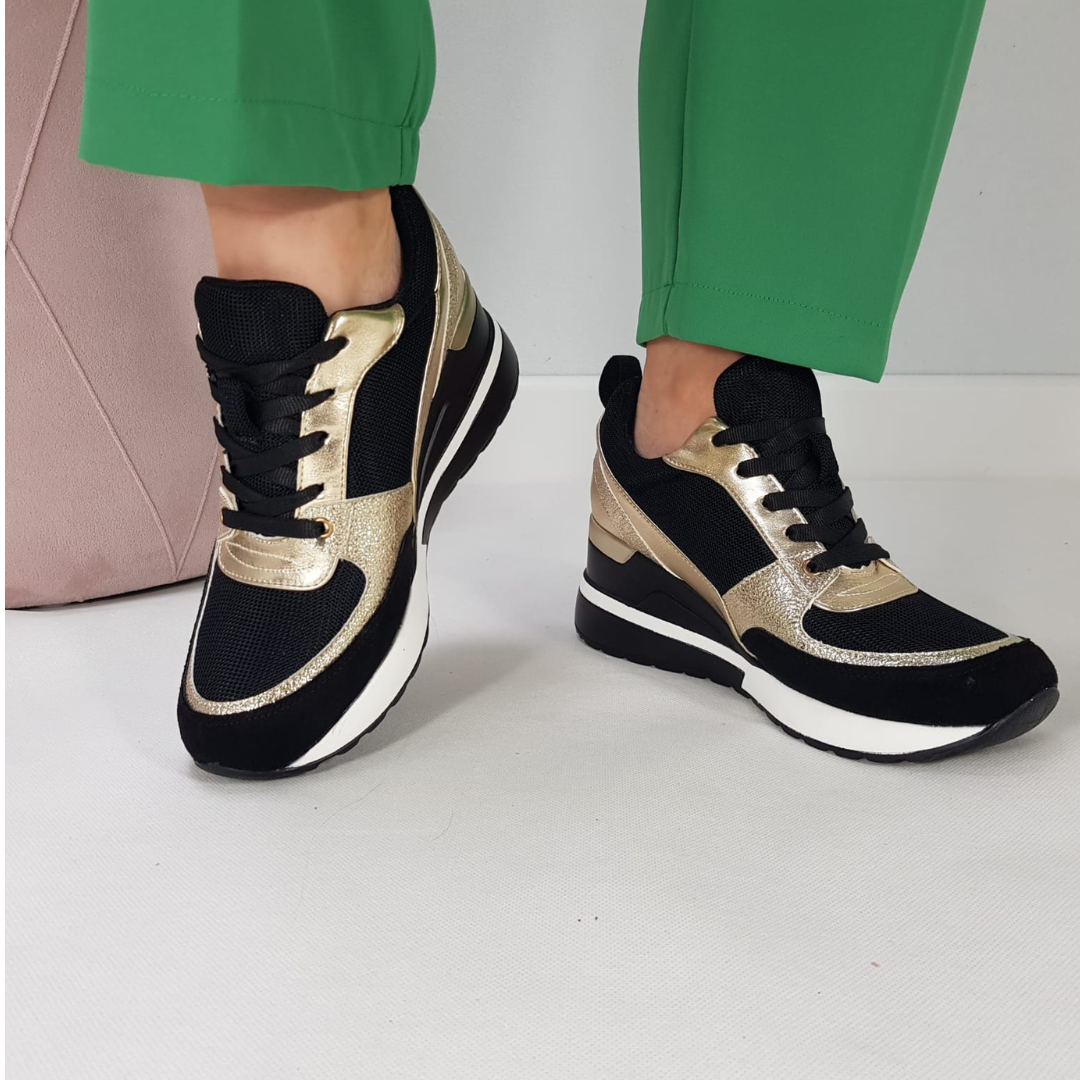 NIVANOO | Baskets Noires & Dorées
