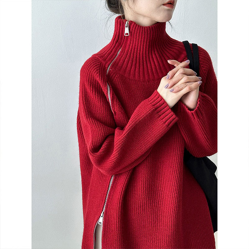 NIVANOO | Pull Col Roulé Zippé Ample en Maille