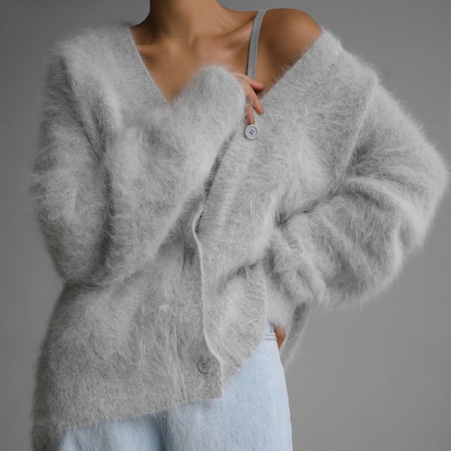 NIVANOO | Cardigan à Boutons Col V en Maille Douce