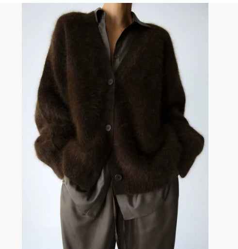NIVANOO | Cardigan à Boutons Col V en Maille Douce