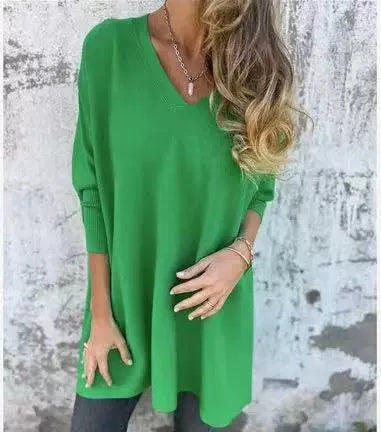 NIVANOO | Chemise Longue Tricotée à Col V & Manches Longues