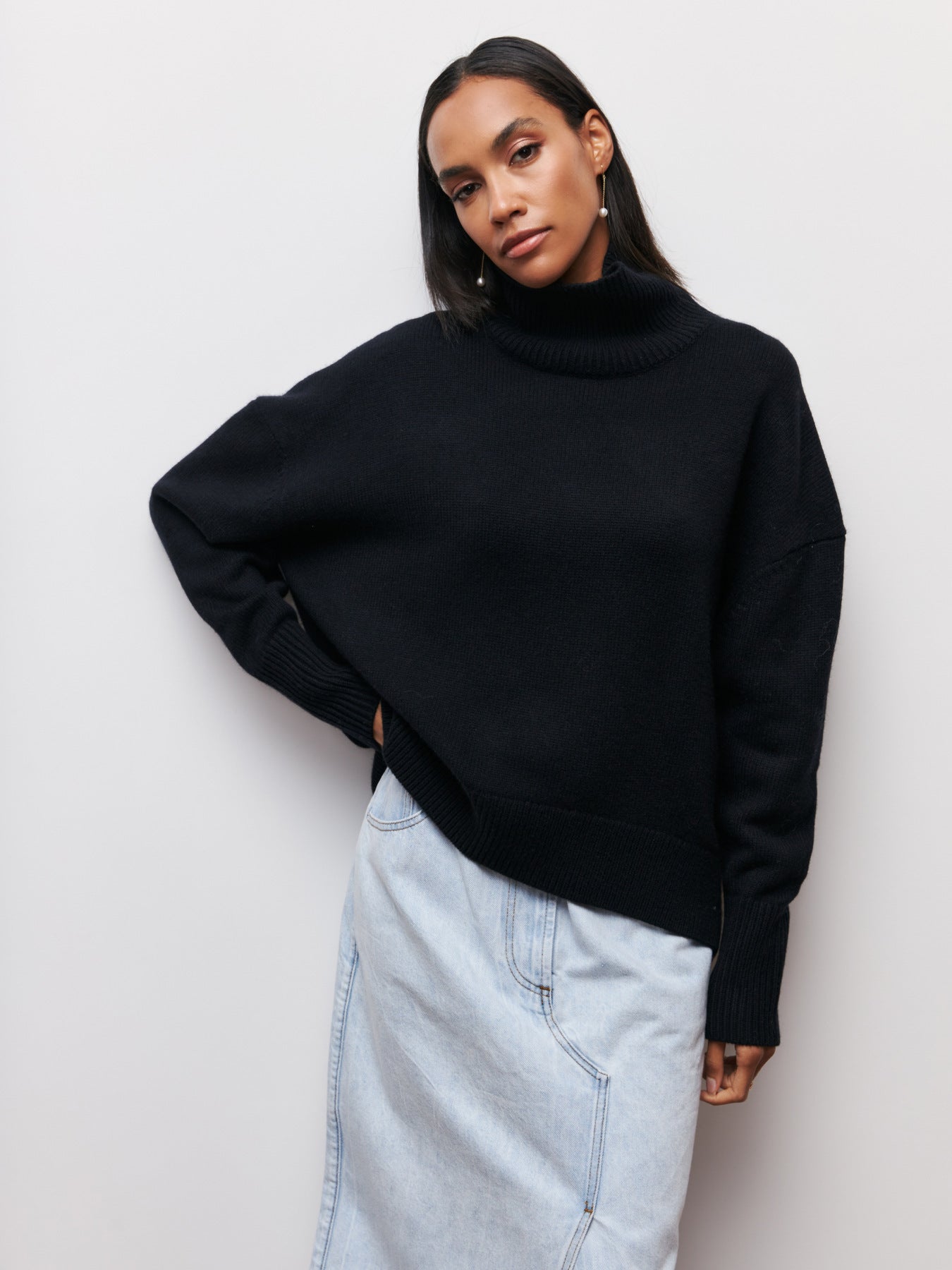 NIVANOO | Pull Col Roulé Hiver Uni Épais