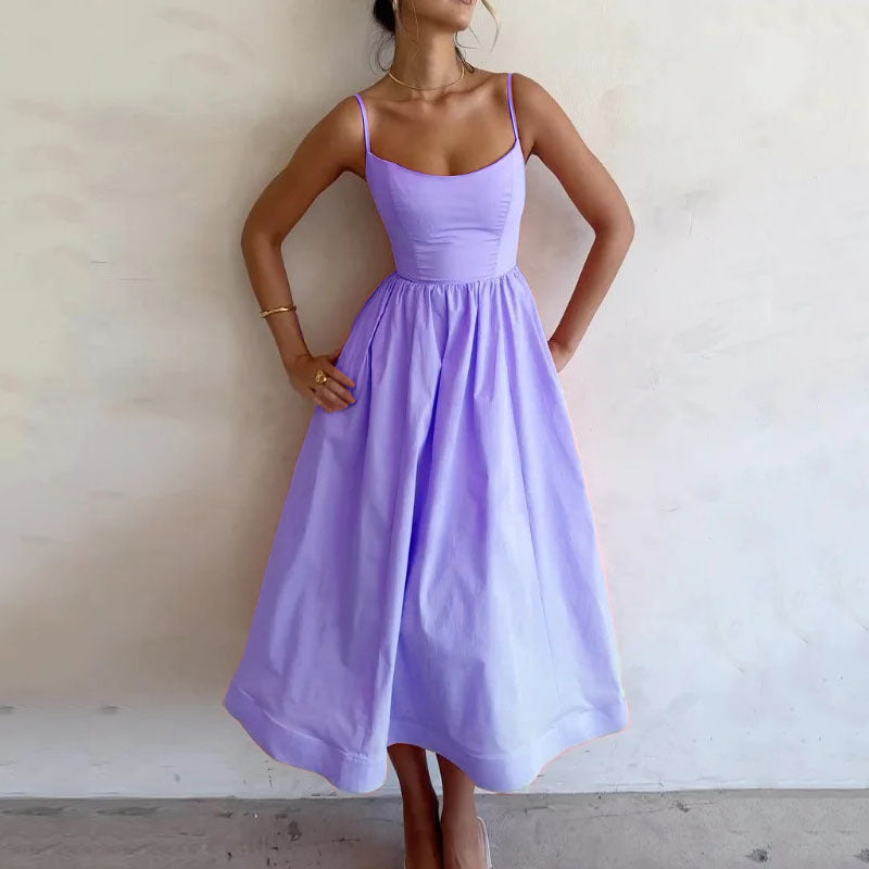 Robe Sexy à Bretelles Unie et Fraîche