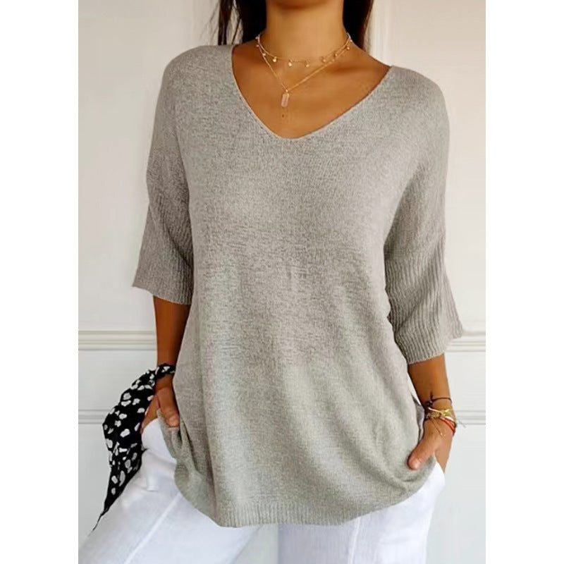 NIVANOO | Pull à Col V Ajusté en Maille Fine