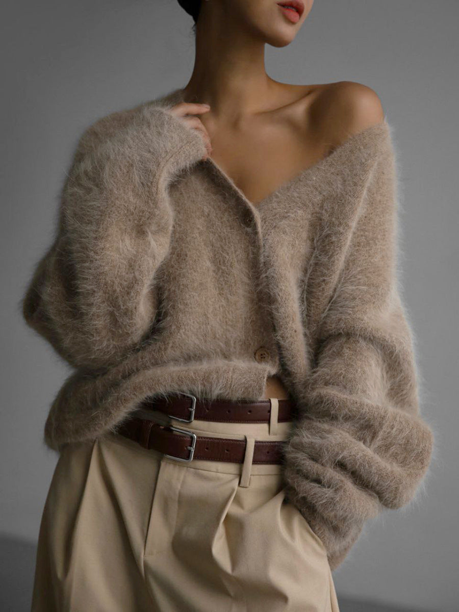 NIVANOO | Cardigan à Boutons Col V en Maille Douce