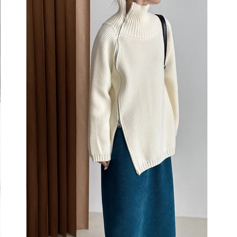 NIVANOO | Pull Col Roulé Zippé Ample en Maille
