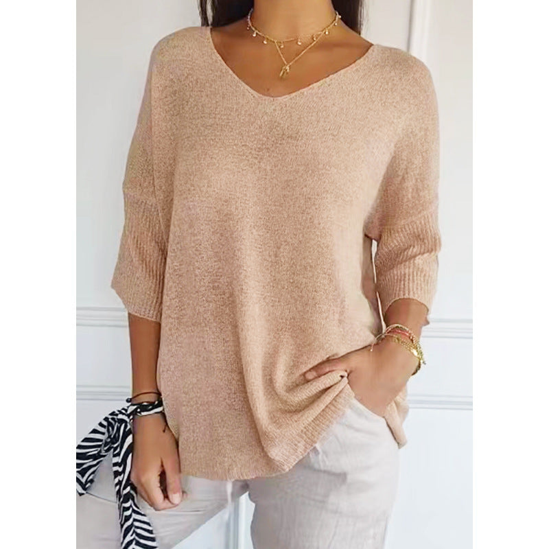 NIVANOO | Pull à Col V Ajusté en Maille Fine