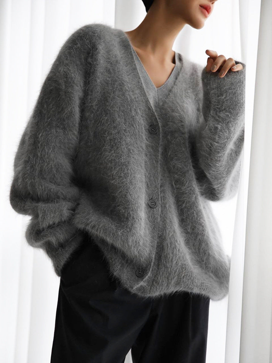 NIVANOO | Cardigan à Boutons Col V en Maille Douce