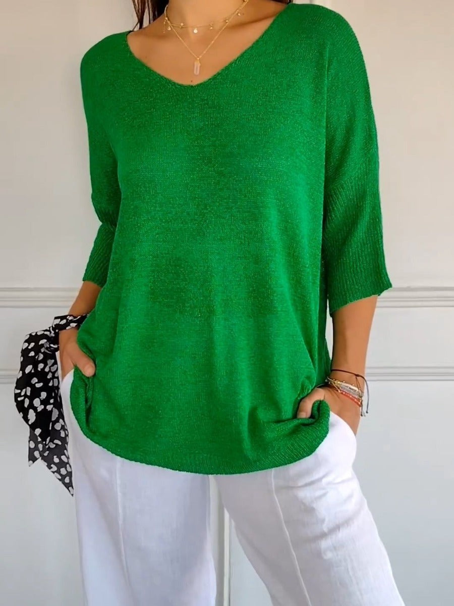 NIVANOO | Pull à Col V Ajusté en Maille Fine
