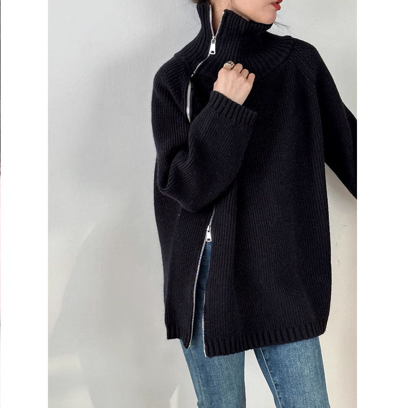 NIVANOO | Pull Col Roulé Zippé Ample en Maille