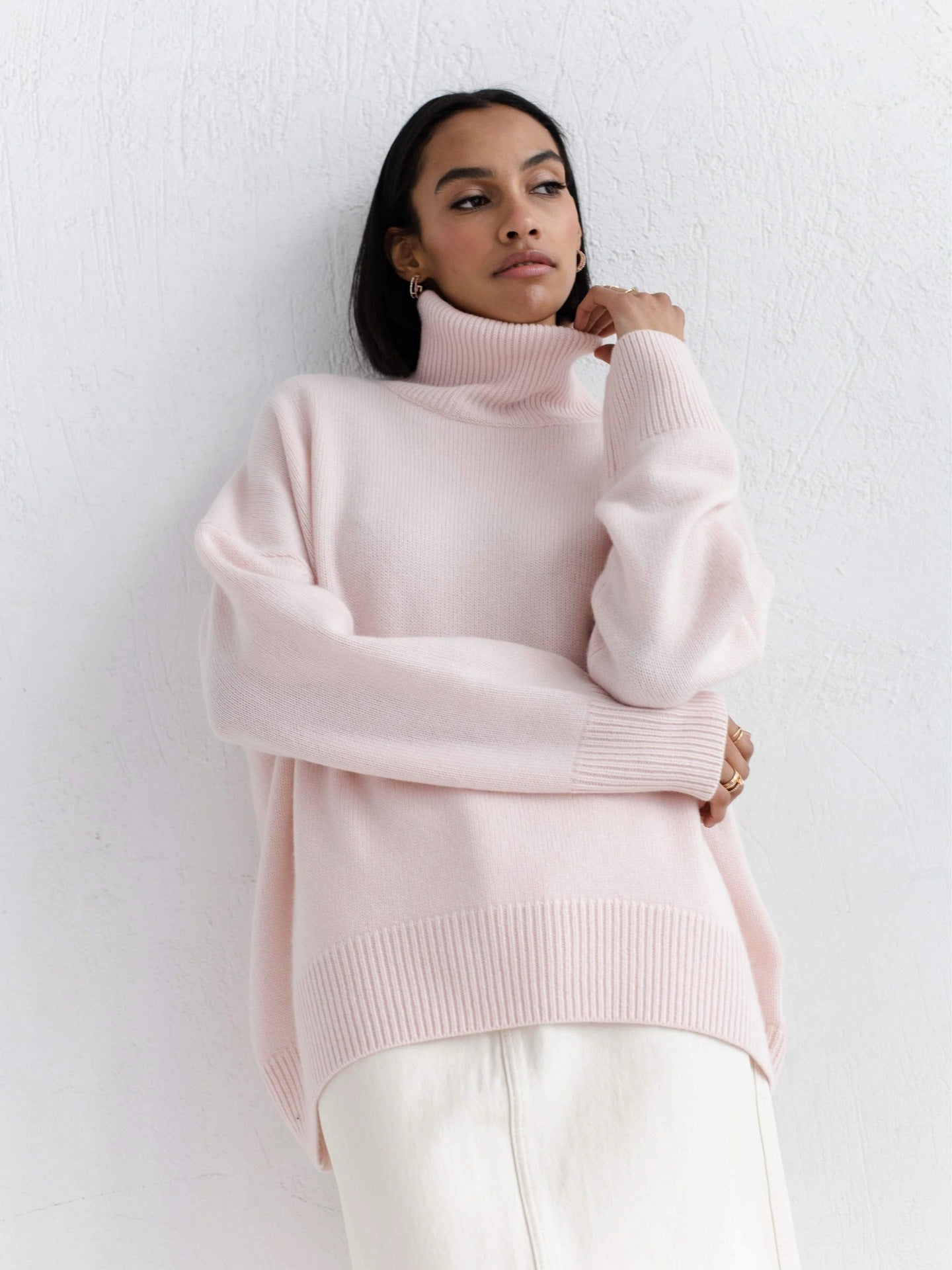 NIVANOO | Pull Col Roulé Hiver Uni Épais
