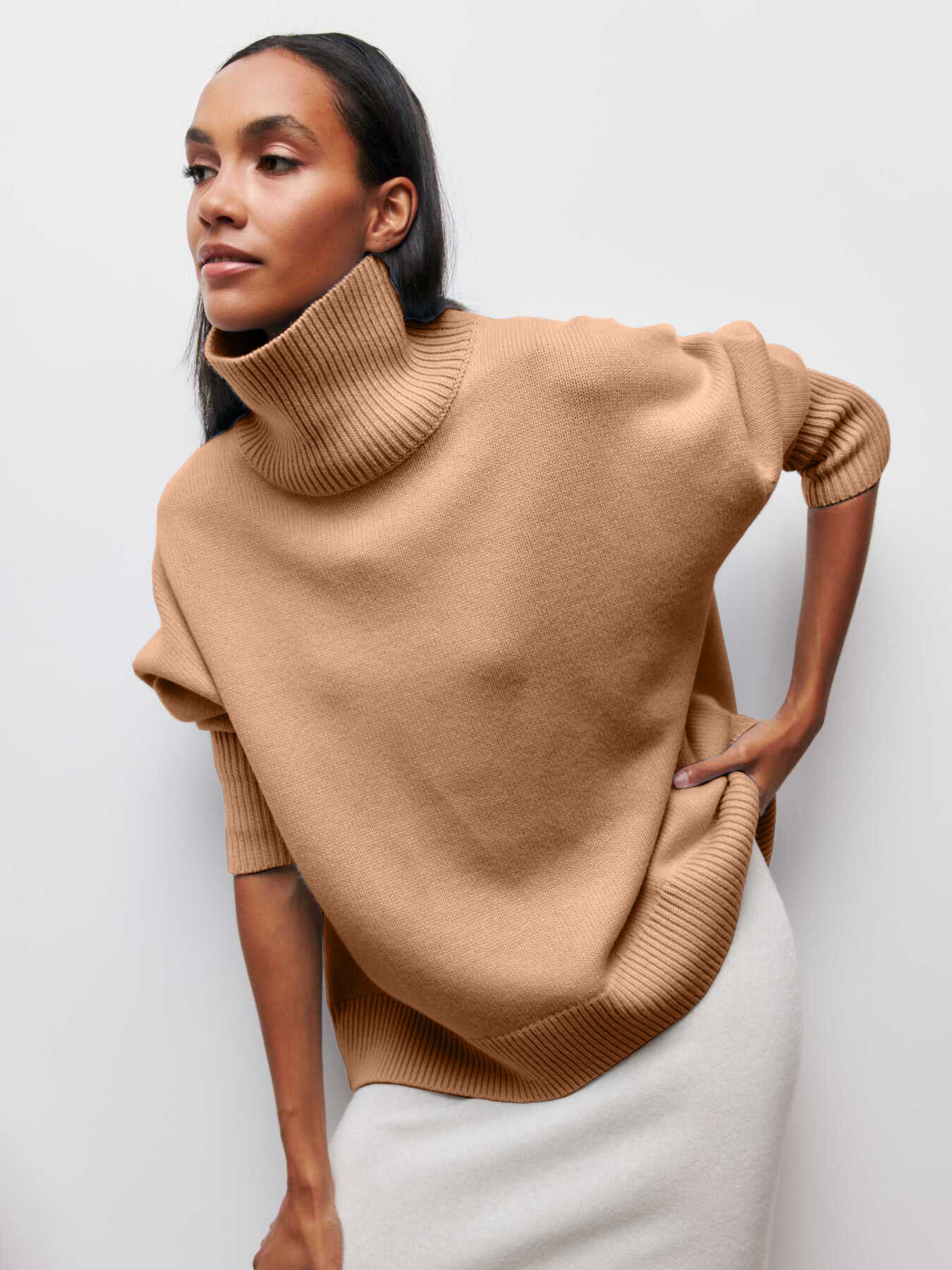 NIVANOO | Pull Col Roulé Hiver Uni Épais