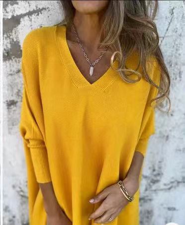 NIVANOO | Chemise Longue Tricotée à Col V & Manches Longues
