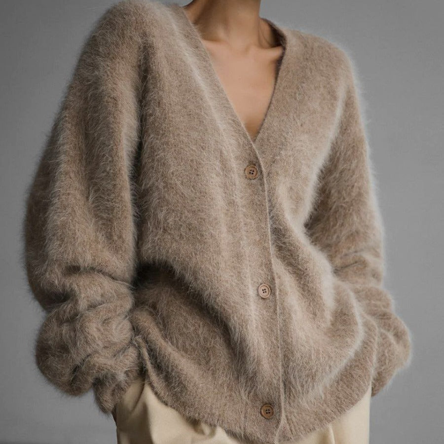 NIVANOO | Cardigan à Boutons Col V en Maille Douce