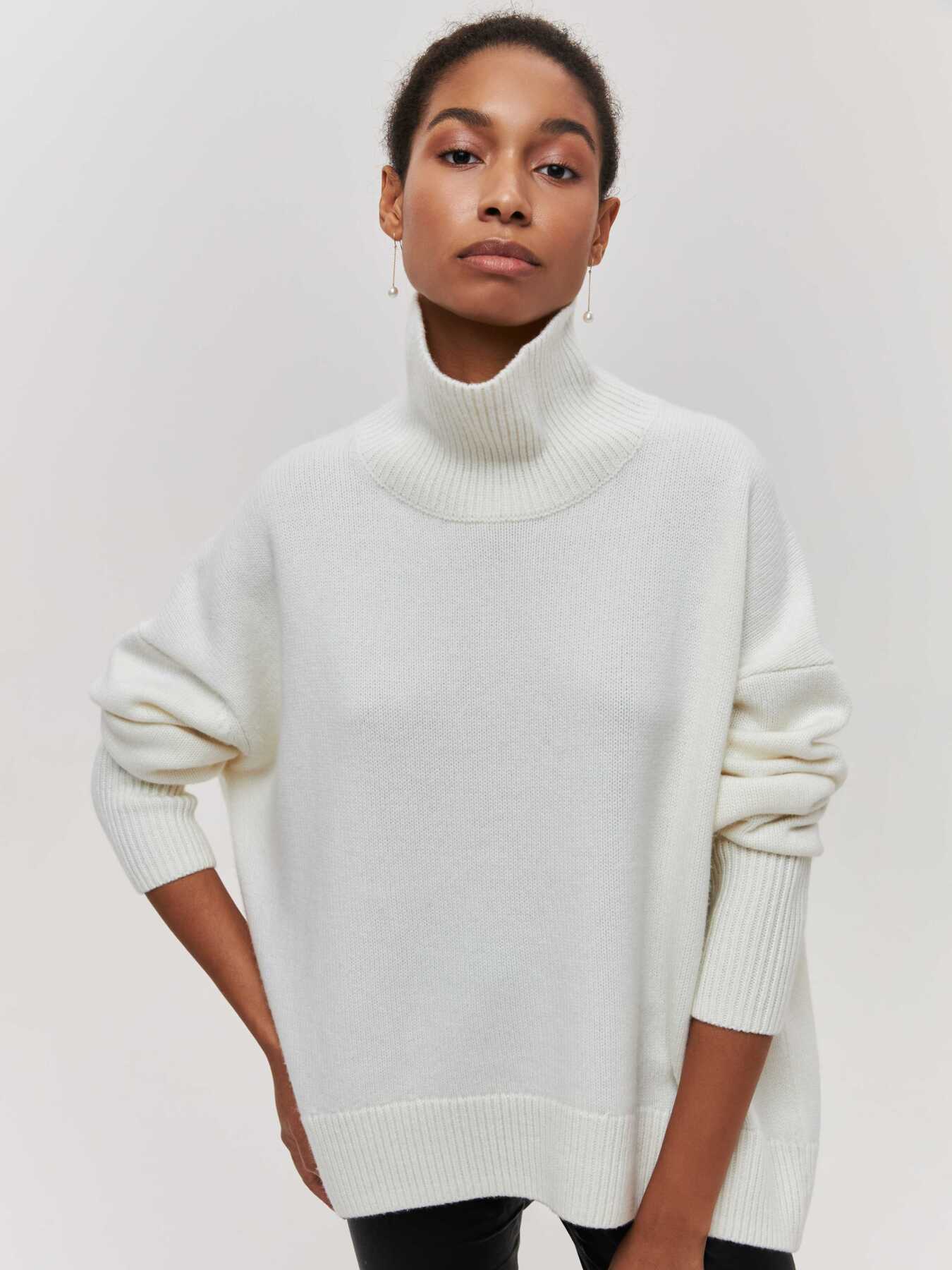 NIVANOO | Pull Col Roulé Hiver Uni Épais