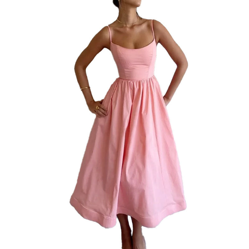 Robe Sexy à Bretelles Unie et Fraîche