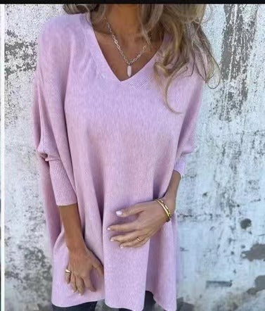NIVANOO | Chemise Longue Tricotée à Col V & Manches Longues