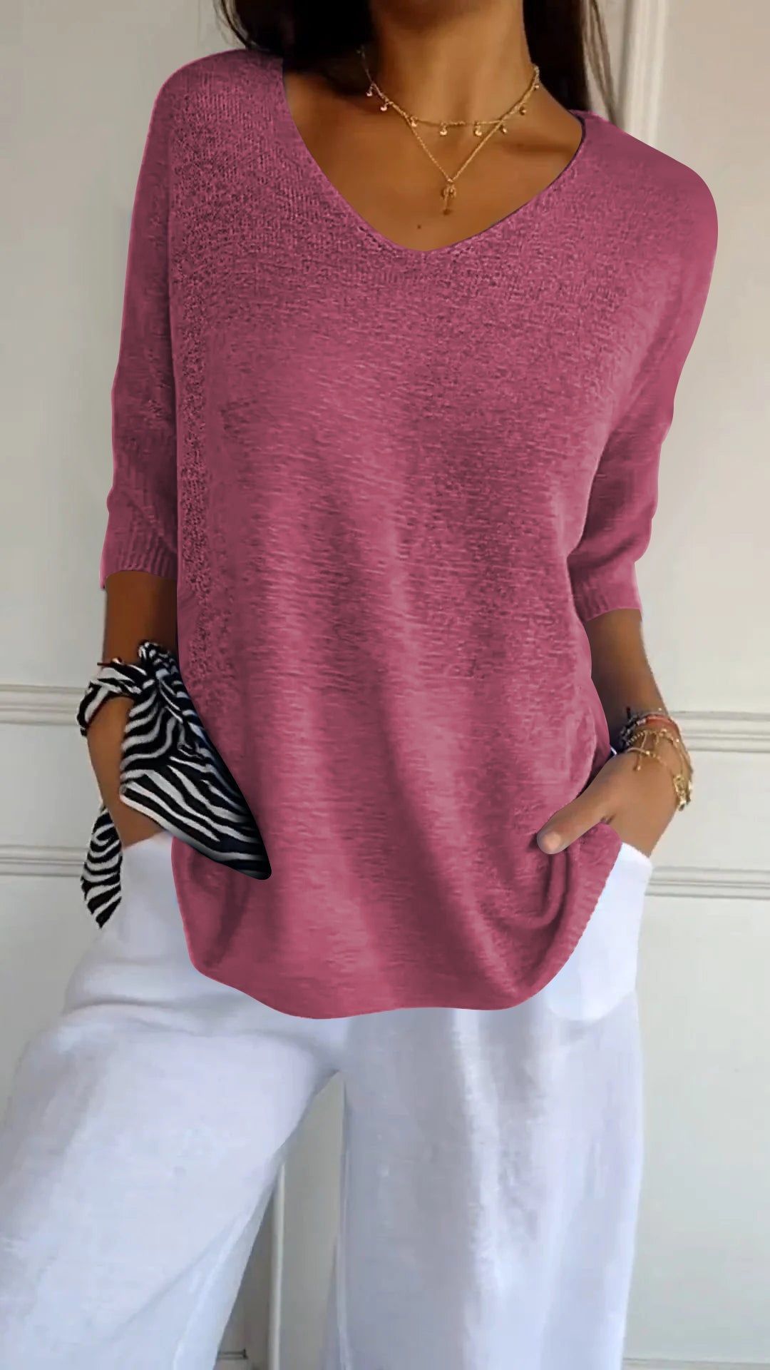 NIVANOO | Pull à Col V Ajusté en Maille Fine