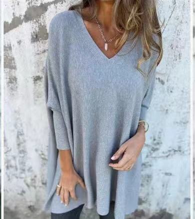 NIVANOO | Chemise Longue Tricotée à Col V & Manches Longues