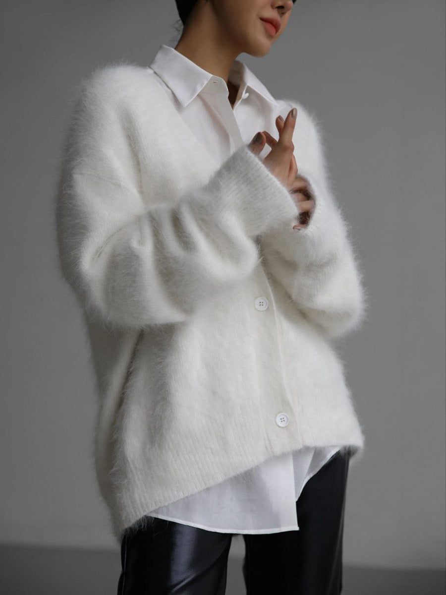 NIVANOO | Cardigan à Boutons Col V en Maille Douce