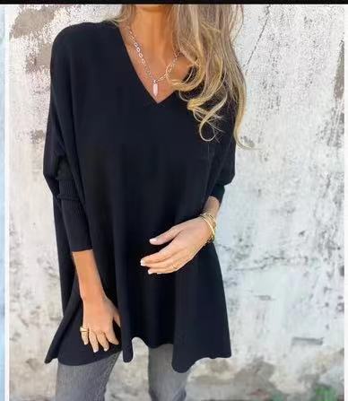NIVANOO | Chemise Longue Tricotée à Col V & Manches Longues