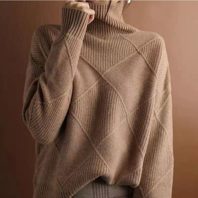 NIVANOO | Pull Col Roulé à Motif Losange Texturé
