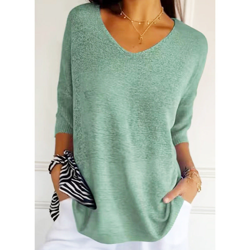 NIVANOO | Pull à Col V Ajusté en Maille Fine