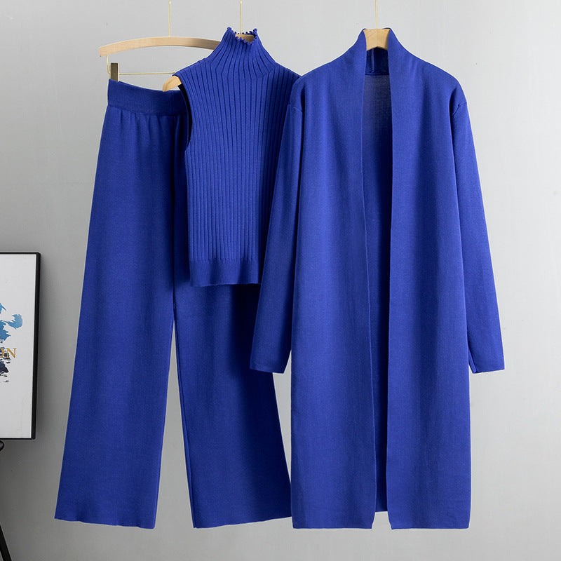 NIVANOO | Ensemble Tricot 3 Pièces Gilet, Cardigan Long & Pantalon Wide-Leg