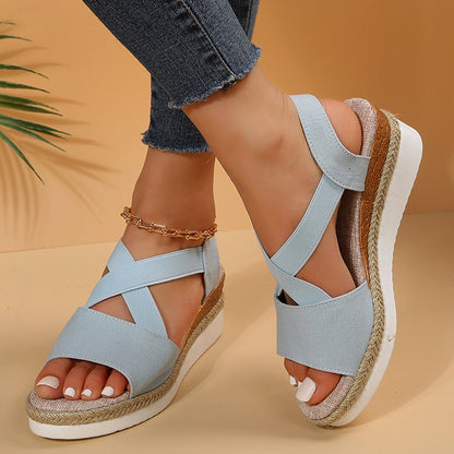 Sandales Compensées Femme à Brides Croisées