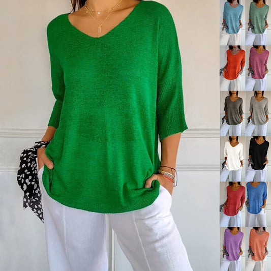 NIVANOO | Pull à Col V Ajusté en Maille Fine